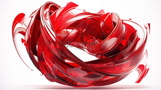 运动手牌背景图片_白色背景与使用 3D 渲染创建的抽象红丝带漩涡