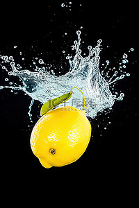 柠檬在水中近距离溅水