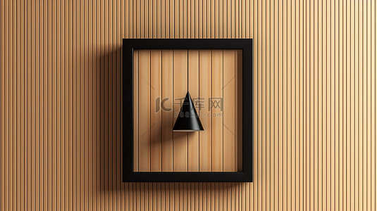 简约的黑色相框悬挂在米色墙壁上，配有木板 3D 渲染