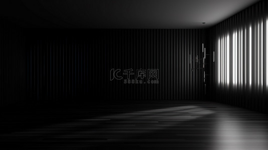 阴暗空间发光的黑色墙壁的 3D 渲染