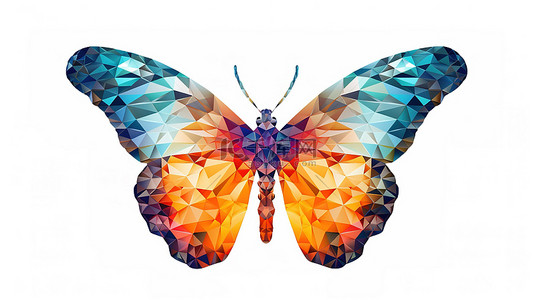 白色背景上孤立的低聚蝴蝶的 3d 插图