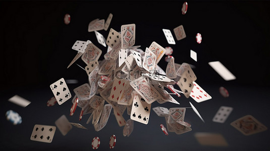 游戏元素背景图片_在 3d 渲染中级联的扑克牌