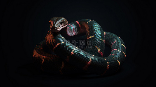 蛇蛇背景图片_3d 渲染中的黑色背景蛇