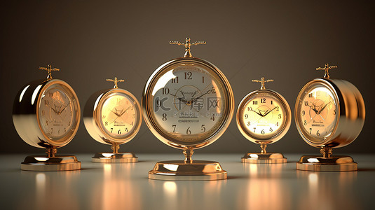 时间组件ui背景图片_一组时钟的 3d 插图