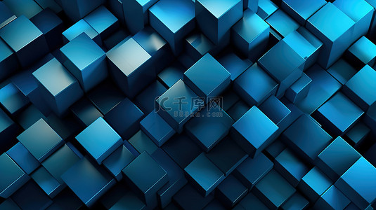 蓝色背景与抽象 3D 几何艺术引人注目的封面设计和海报