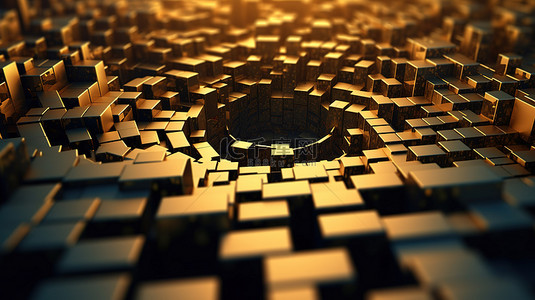 金色立方体方背景图片_3d 渲染抽象波浪与金色立方体背景