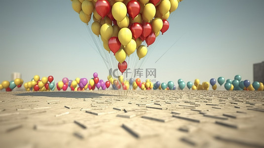 用 3d 渲染的气球将硬币提升到天空来可视化货币通货膨胀