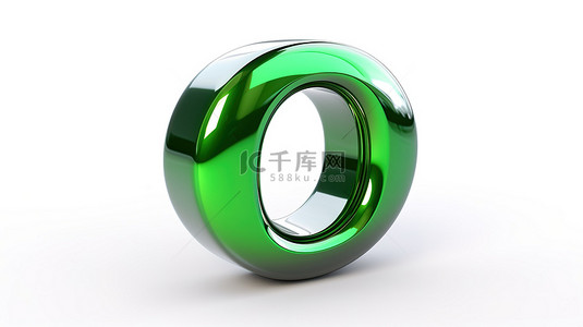 金属铬滤镜背景图片_简单的白色背景，带有光滑饰面的大胆绿色镀铬 3D 符号