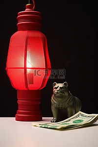 美国钞票背景图片_一个红纸灯笼和红灯笼附近的一些钱
