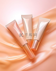化妆品bb霜背景图片_彩色背景上的三种不同化妆品