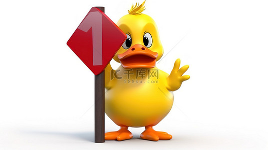 夏禁止停车背景图片_黄色卡通鸭吉祥物，带有红色禁止标志，白色背景上可爱活泼的角色 3D 插图