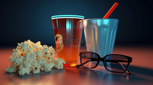 数据网页背景图片_鸟瞰 3D 眼镜和为电影观众提供的茶点