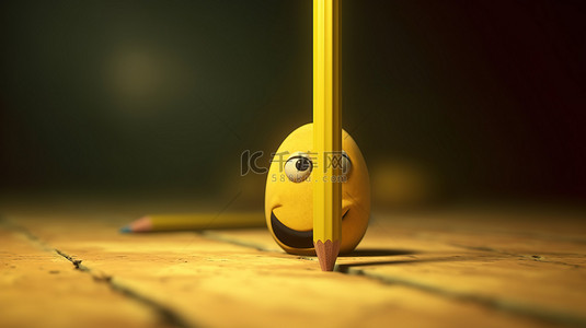 3D 渲染黄色色调的卡通铅笔