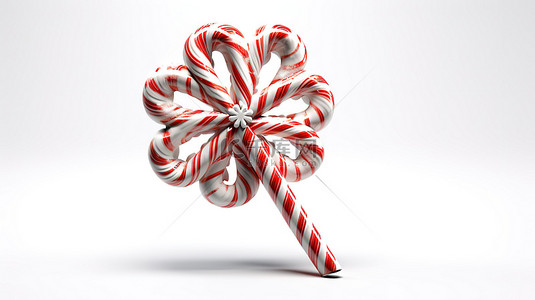 圣诞节雪花和拐杖糖的白色背景 3D 渲染