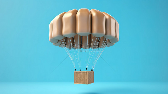 快递商背景图片_蓝色背景上的航运概念跳伞纸板箱的 3D 插图