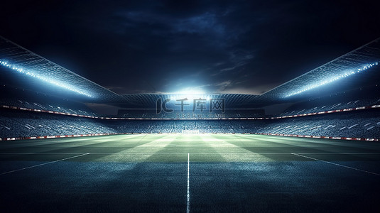 夜空下荒凉的足球场3D可视化