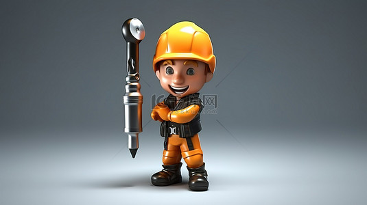 施工建筑工人背景图片_卡通风格的电工建筑工人挥舞着一把大螺丝刀