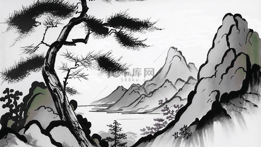 中国风墨水背景图片_中国风水墨风树木背景