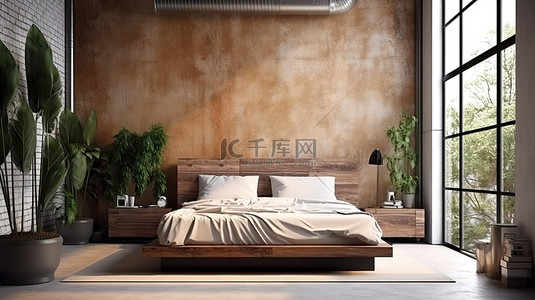 生活卧室背景图片_现代阁楼风格的卧室内饰，配有令人惊叹的 3D 家具装饰模型