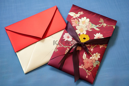 兰花传统背景图片_一个红信封，上面系着一朵兰花