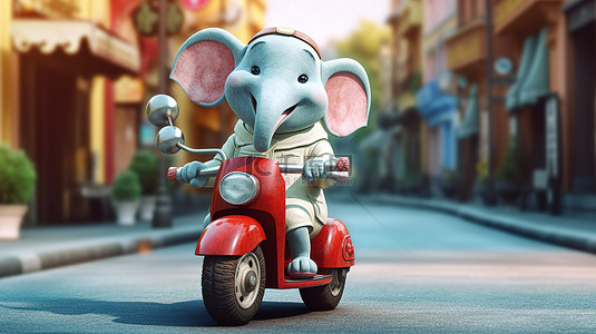 骑着摩托车举着抗议标语的异想天开的 3D 大象