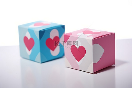 四颗心背景图片_盒子里用粉色和蓝色装饰的四颗心