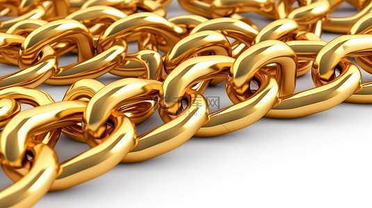白色背景上一堆金钢链的 3D 渲染插图