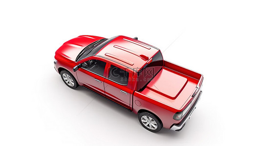 白色背景下深红色皮卡车的 3D 渲染