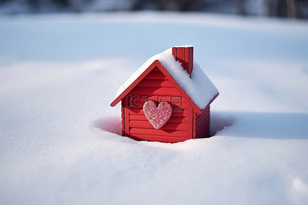 一座看起来像一颗心的房子躺在雪地上