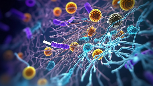 全身感染背景图片_通过显微镜观察芽孢杆菌的 3D 插图