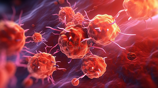 血液透析图片背景图片_癌细胞进入血液的 3D 渲染描述