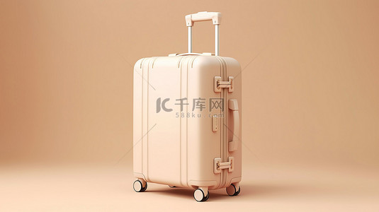 假期旅游海报背景图片_奶油色时尚行李样机的 3D 插图