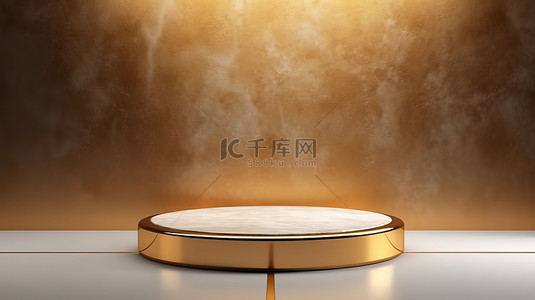 金色3d背景背景图片_广告架上高架金色石板产品展示，带有 3D 渲染的空白背景