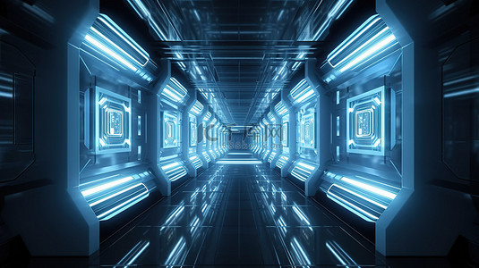 科幻设计背景图片_3d 渲染中的科幻走廊抽象背景