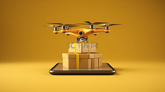 风扇商城背景图片_带有包裹箱的送货无人机的 3D 渲染，用于在线订购