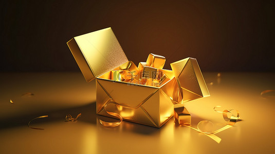礼盒金背景图片_3d 渲染中的惊喜礼盒赚取积分忠诚度并收集奖励