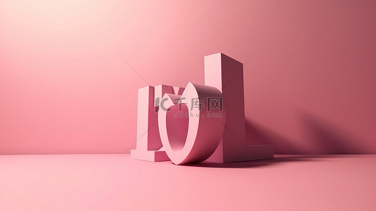 爱在 3D 粉红色背景中，带有阴影和空白空间，用于文本渲染图像