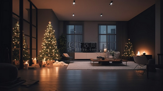 迷人的圣诞晚会在节日客厅令人惊叹的 3D 渲染
