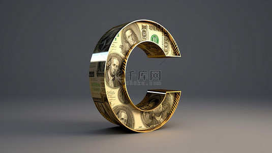 金融背景图片_灰色背景上具有金色外观的孤立美元货币符号的 3D 渲染