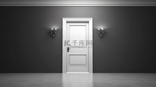 打开的大门背景图片_3d 渲染一个黑色的空房间，有一扇打开的白色门