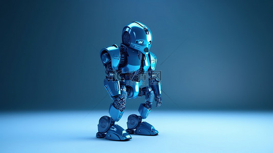 单色蓝色背景图片_以 3d 呈现的单色蓝色背景中的蓝色 ai 机器人