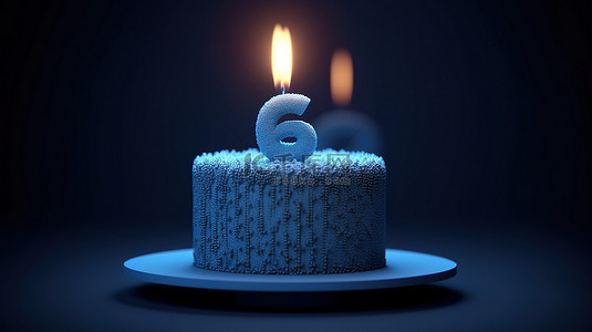祝福蜡烛背景图片_巨大的蓝色生日蛋糕，带有 3D 渲染的巨大“60”礼帽
