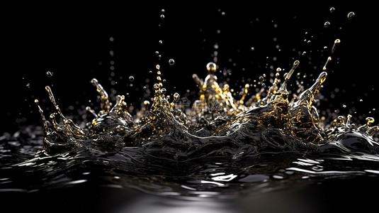 透明泡泡动态背景图片_黑色背景上动态水溅的 3d 插图
