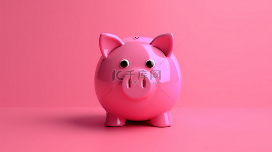 可爱粉红小猪背景图片_在生动的粉红色背景上通过 3D 渲染描绘的迷人粉红色存钱罐