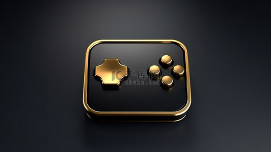 游戏ui界面设计背景图片_闪闪发光的操纵杆符号 3D 渲染按钮，带有黑色方形设计 ui ux 界面元素