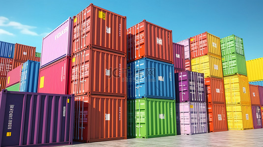出口背景图片_用于国际贸易的海运集装箱 3D 渲染