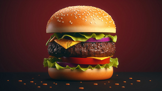 汉堡快餐背景背景图片_双层汉堡西红柿牛肉背景