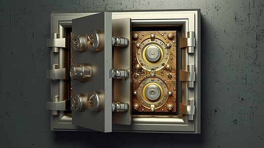 密码锁储物柜背景图片_带密码锁的锁定保险箱的安全货币存储 3D 渲染
