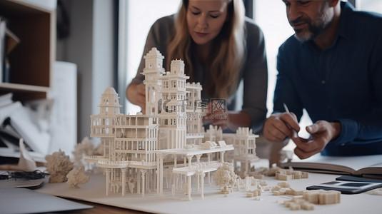 专业团队背景图片_设计师协作团队利用 3D 打印模型创新新建筑设计