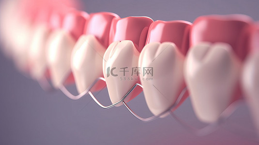 牙套的详细 3D 渲染通过选择性聚焦改善牙齿健康